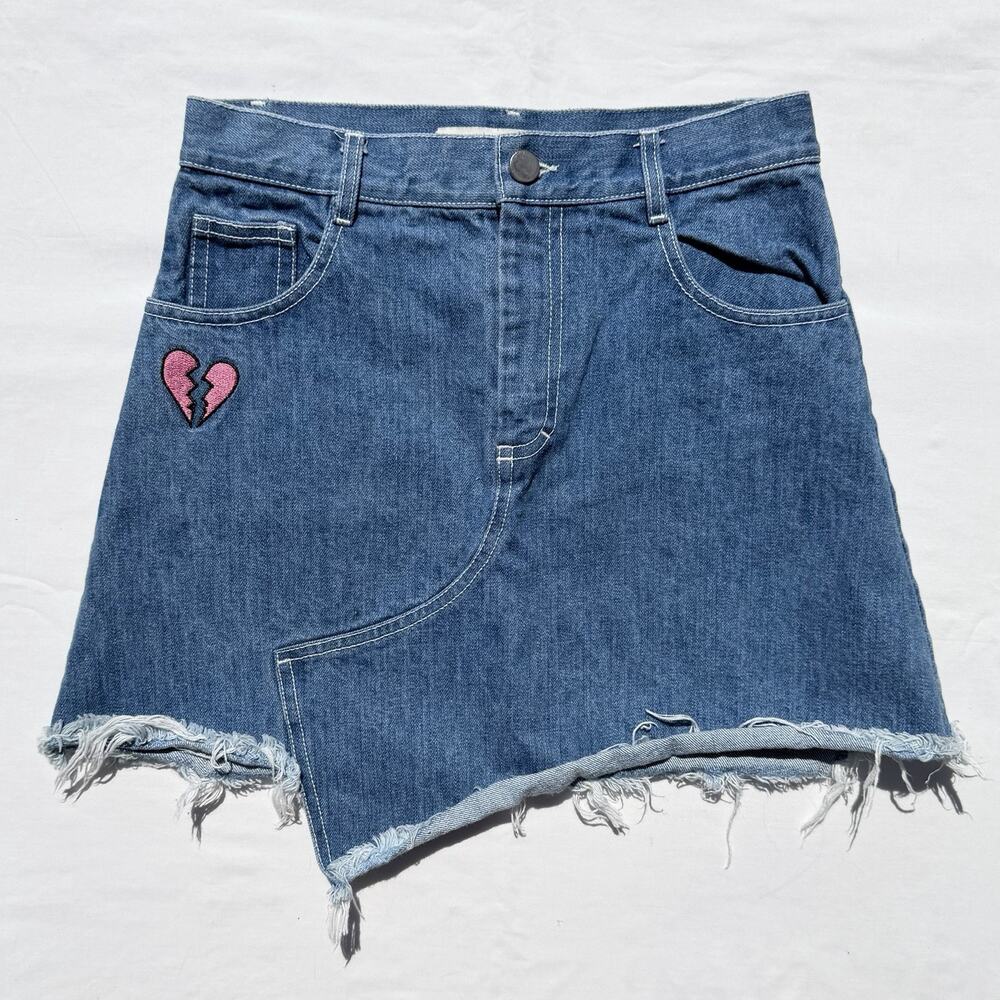 Sandy Liang X Lane Crawford Breakup Asymmetrical Denim Skirt Womens 38 US 6